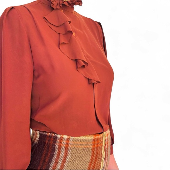 Rust Orange Ruffled Collar Blouse - Picture 1 of 5